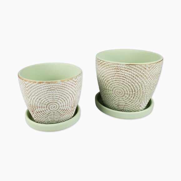 Set Of 2 Vintage Style Honeydew Green Terracotta Planting Pots - Picture 1 of 5